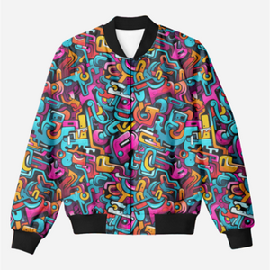 Unisex Graffiti All-Over Print Bomber Jacket - Trendy Outerwear for All - TheSimplyStylish