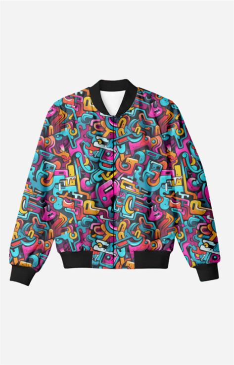 Unisex Graffiti All-Over Print Bomber Jacket - Trendy Outerwear for All - TheSimplyStylish