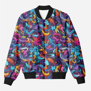 Vibrant Graffiti All-Over Print Bomber Jacket - Trendy Outerwear for All - TheSimplyStylish