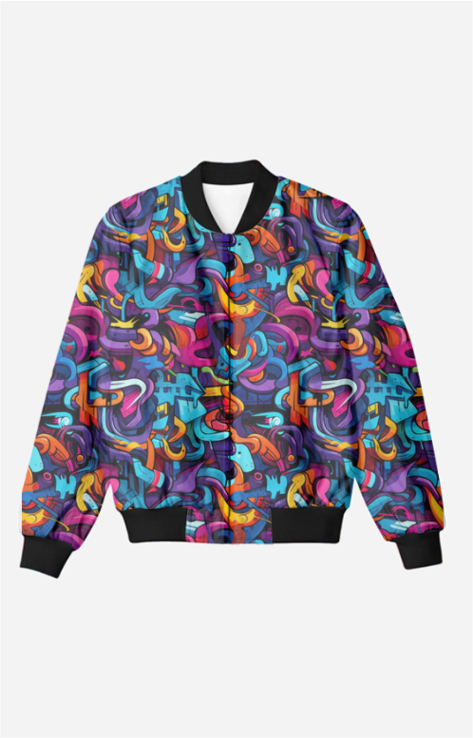 Vibrant Graffiti All-Over Print Bomber Jacket - Trendy Outerwear for All - TheSimplyStylish