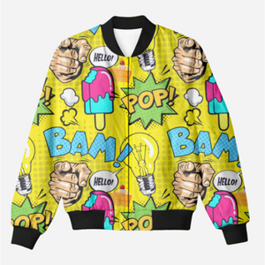 Sunshine Pop: All-Over Print Pop Art Bomber Jacket- Trendy Outerwear for All - TheSimplyStylish