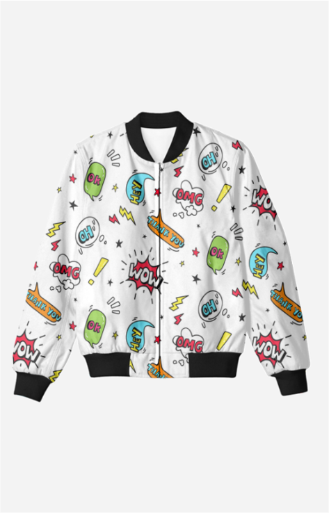 WOW Pop Art All-Over Print Bomber Jacket - Trendy Outerwear for All - TheSimplyStylish