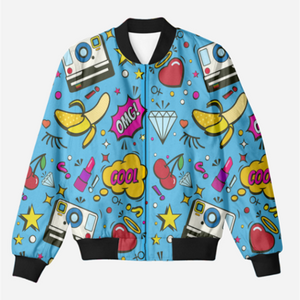 OMG Blue Pop Art All-Over Print Bomber Jacket - Trendy Outerwear for All - TheSimplyStylish