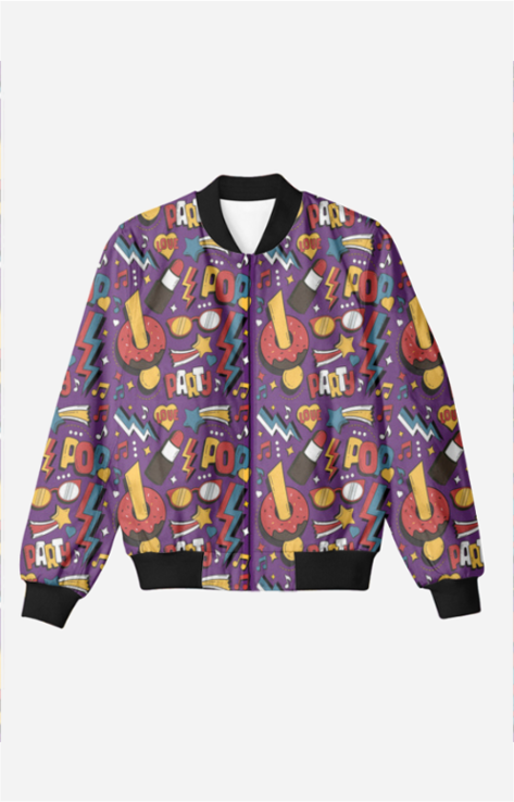 Sweet & Chic: Donuts & Lipstick Pop Art Bomber Jacket - Trendy Outerwear for All - TheSimplyStylish