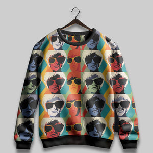 Retro Chic: Vintage Feminine Visage All-Over Print Sweatshirt
