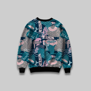 Ride the Waves: Beach Surfing Shark All-Over Print Sweatshirt