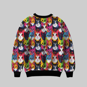 Unleash the Vibe: Multicolor Cat Face All-Over Print Sweatshirt