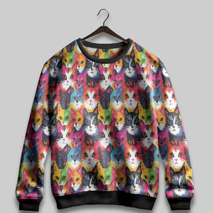 Unleash the Vibe: Multicolor Cat Face All-Over Print Sweatshirt