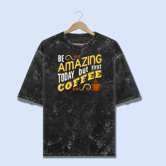 Coffee Loaded Confidence – Acid Washed Oversized Tee