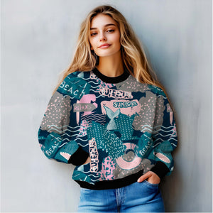Ride the Waves: Beach Surfing Shark All-Over Print Sweatshirt