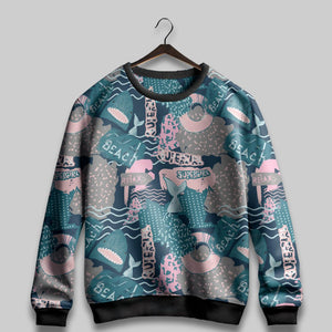 Ride the Waves: Beach Surfing Shark All-Over Print Sweatshirt