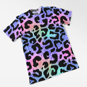 Glittery Cheetah Print Women's All Over Printed T-Shirt