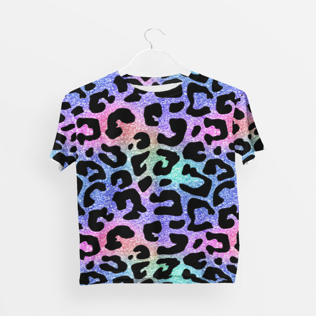 Glittery Cheetah Print Women's All Over Printed T-Shirt