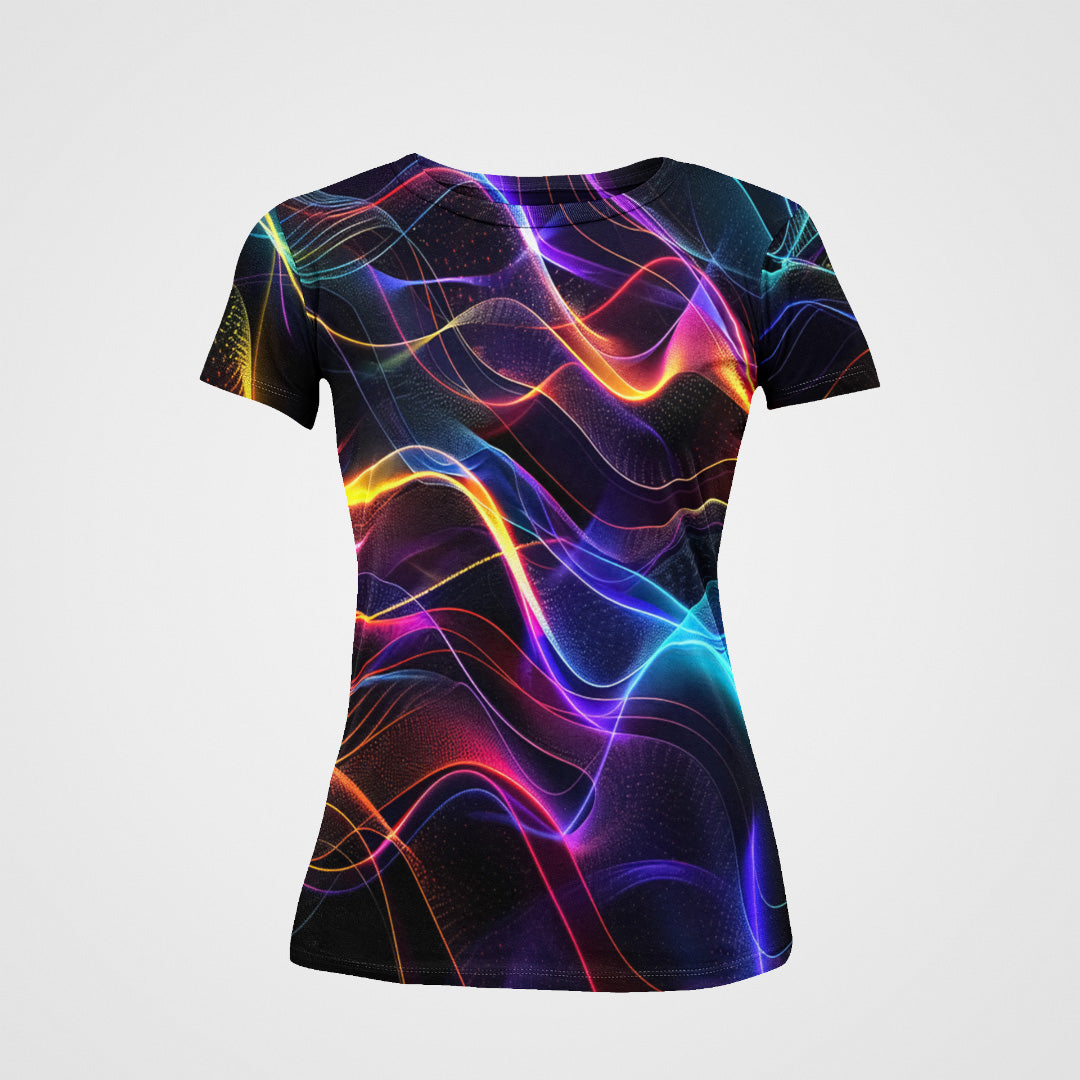 Neon Wave Print Women's All Over Printed T-Shirt