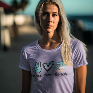 Peace Love Beach | Women's Round Neck Half Sleeve Classic T-Shirt | Comfortable Fit - TheSimplyStylish