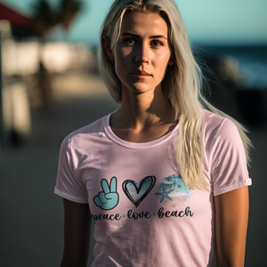 Peace Love Beach | Women's Round Neck Half Sleeve Classic T-Shirt | Comfortable Fit - TheSimplyStylish