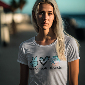 Peace Love Beach | Women's Round Neck Half Sleeve Classic T-Shirt | Comfortable Fit - TheSimplyStylish