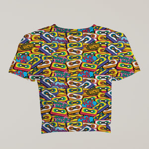 Eye-Catching Women's Printed Retro Cassettes Pop Art Print Crop Top - TheSimplyStylish