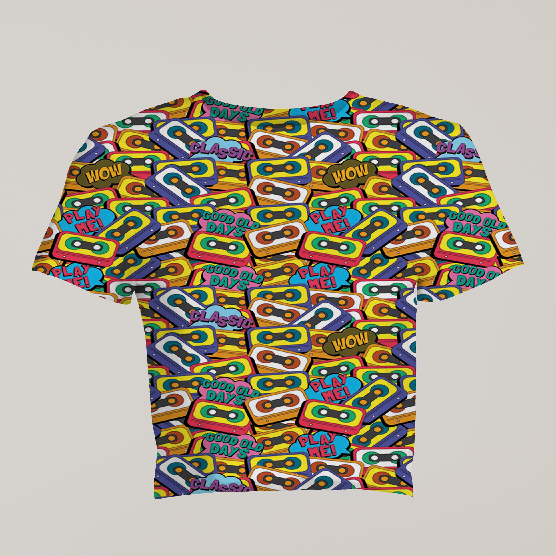 Eye-Catching Women's Printed Retro Cassettes Pop Art Print Crop Top - TheSimplyStylish