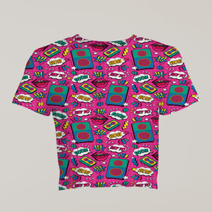 Eye-Catching Women's Printed Retro Pop Art Print Crop Top - TheSimplyStylish