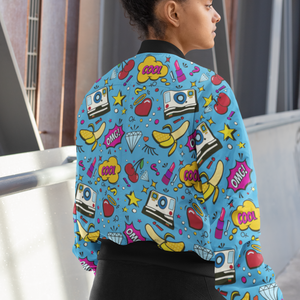 OMG Blue Pop Art All-Over Print Bomber Jacket - Trendy Outerwear for All - TheSimplyStylish