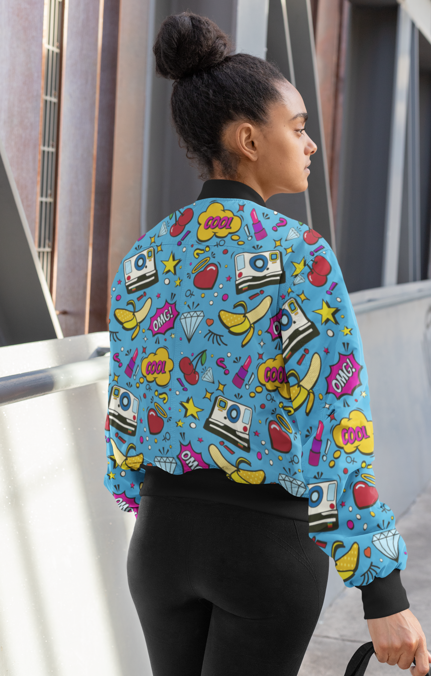 OMG Blue Pop Art All-Over Print Bomber Jacket - Trendy Outerwear for All - TheSimplyStylish