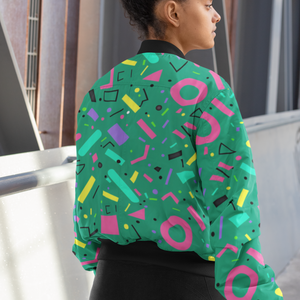 Verdant Vibes: Abstract Green All-Over Print Bomber Jacket - Trendy Outerwear for All - TheSimplyStylish