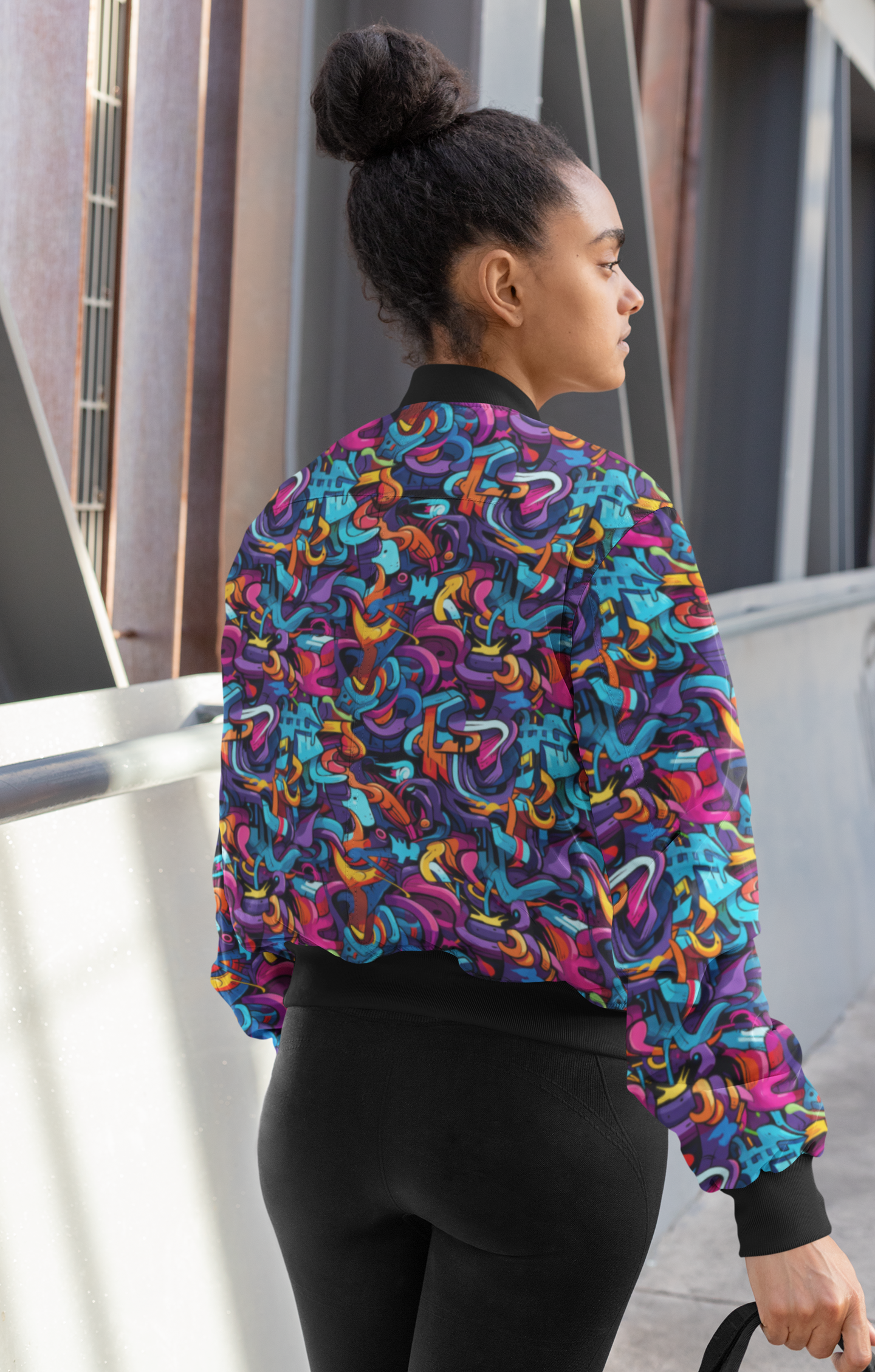Vibrant Graffiti All-Over Print Bomber Jacket - Trendy Outerwear for All - TheSimplyStylish