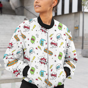 WOW Pop Art All-Over Print Bomber Jacket - Trendy Outerwear for All - TheSimplyStylish