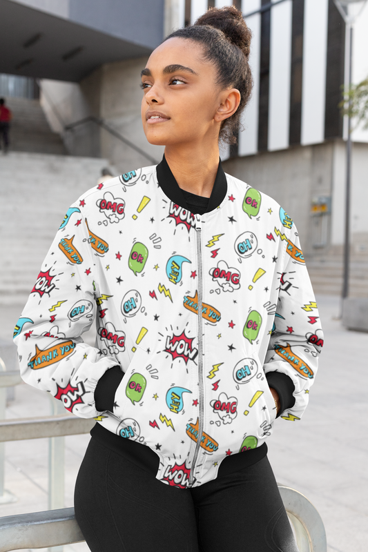 WOW Pop Art All-Over Print Bomber Jacket - Trendy Outerwear for All - TheSimplyStylish