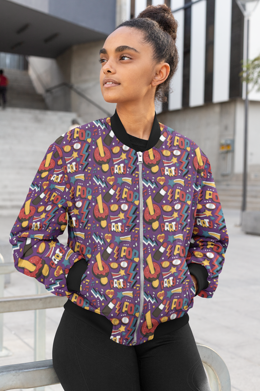 Sweet & Chic: Donuts & Lipstick Pop Art Bomber Jacket - Trendy Outerwear for All - TheSimplyStylish