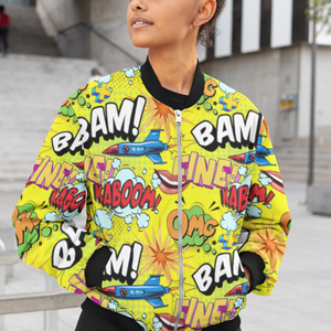 Pop Art All-Over Print Bomber Jacket - Trendy Outerwear for All - TheSimplyStylish