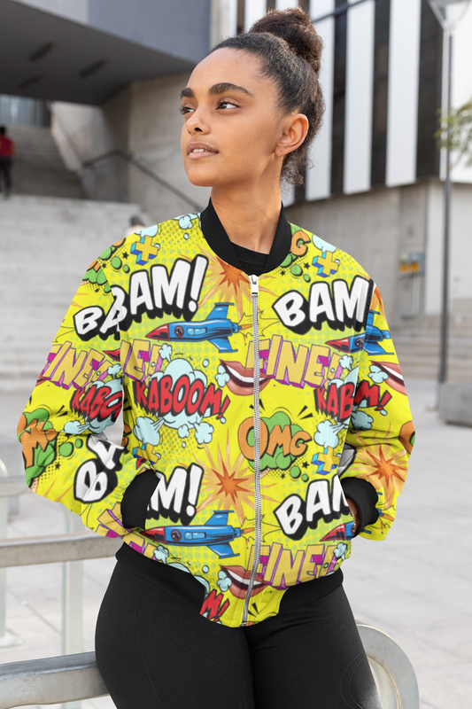 Pop Art All-Over Print Bomber Jacket - Trendy Outerwear for All - TheSimplyStylish