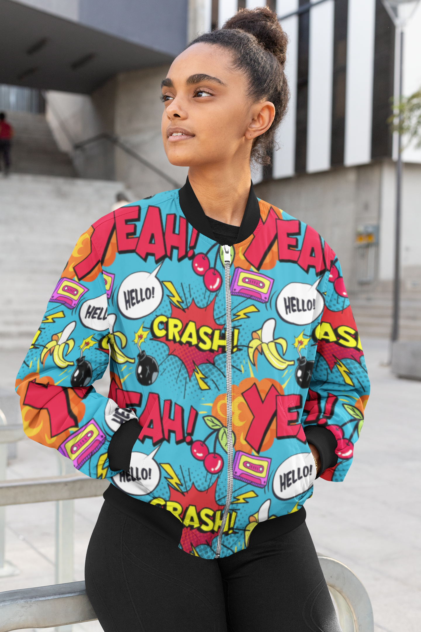 Pop Art All-Over Print Bomber Jacket - Trendy Outerwear for All - TheSimplyStylish