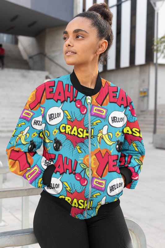 Pop Art All-Over Print Bomber Jacket - Trendy Outerwear for All - TheSimplyStylish