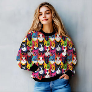Unleash the Vibe: Multicolor Cat Face All-Over Print Sweatshirt
