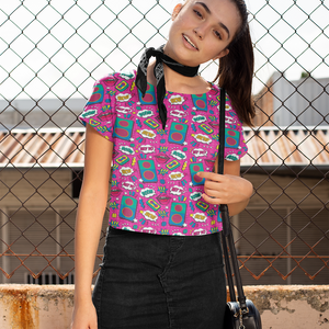 Eye-Catching Women's Printed Retro Pop Art Print Crop Top - TheSimplyStylish