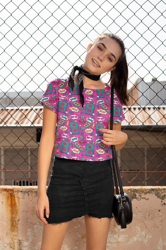 Eye-Catching Women's Printed Retro Pop Art Print Crop Top - TheSimplyStylish