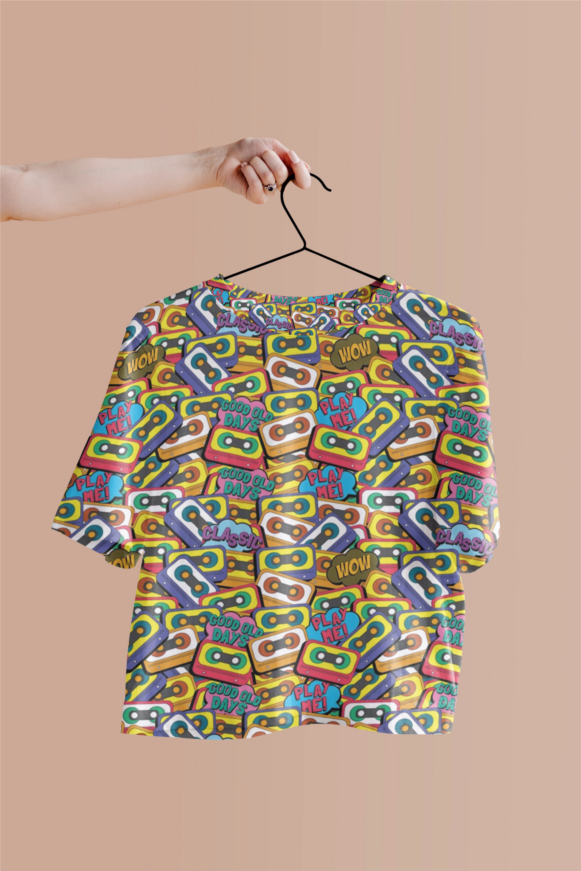Eye-Catching Women's Printed Retro Cassettes Pop Art Print Crop Top - TheSimplyStylish