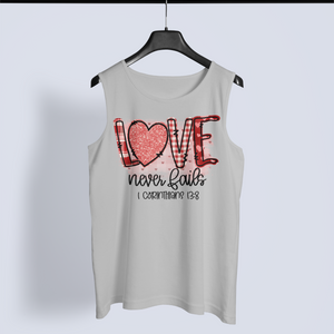Love Never Dies – Faith-Inspired Graphic Tank Top