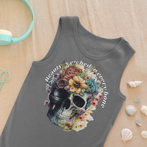 Beauty Is Etched in Every Bone – Artistic Graphic Tank Top