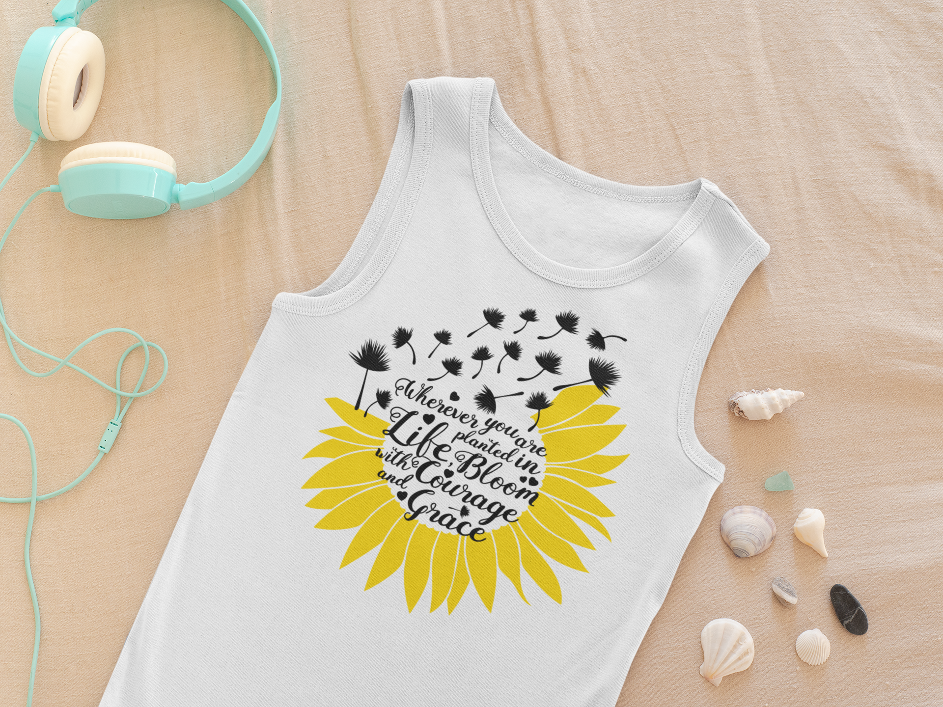 Bloom with Courage & Grace – Inspirational Graphic Tank Top
