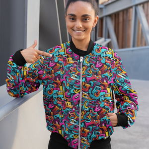 Unisex Graffiti All-Over Print Bomber Jacket - Trendy Outerwear for All - TheSimplyStylish