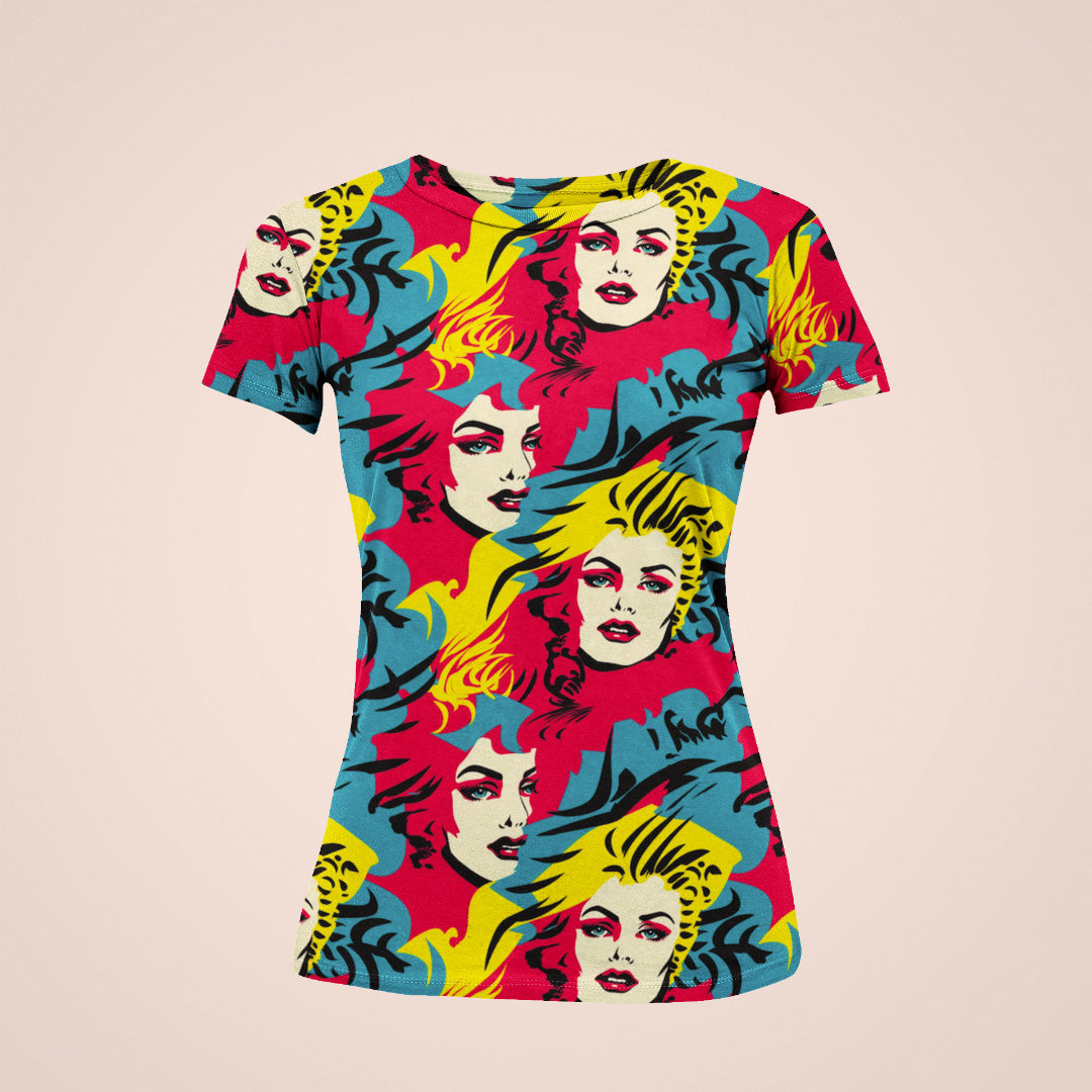 Retro Pop Art Women's Vibrant All-Over Print Tee