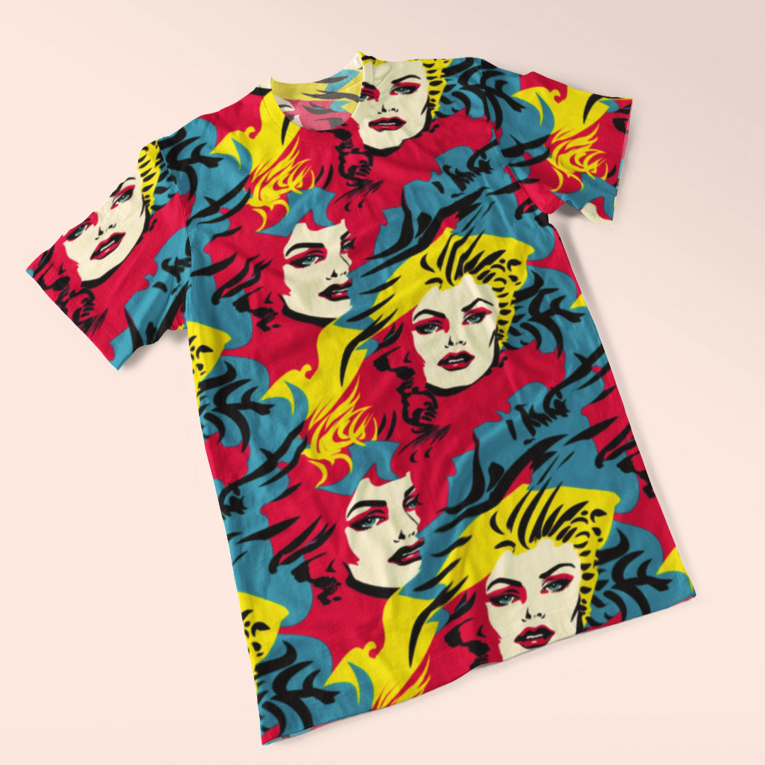 Retro Pop Art Women's Vibrant All-Over Print Tee