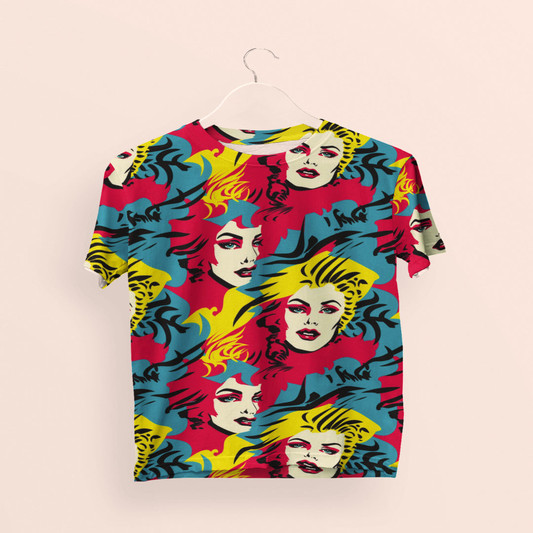 Retro Pop Art Women's Vibrant All-Over Print Tee
