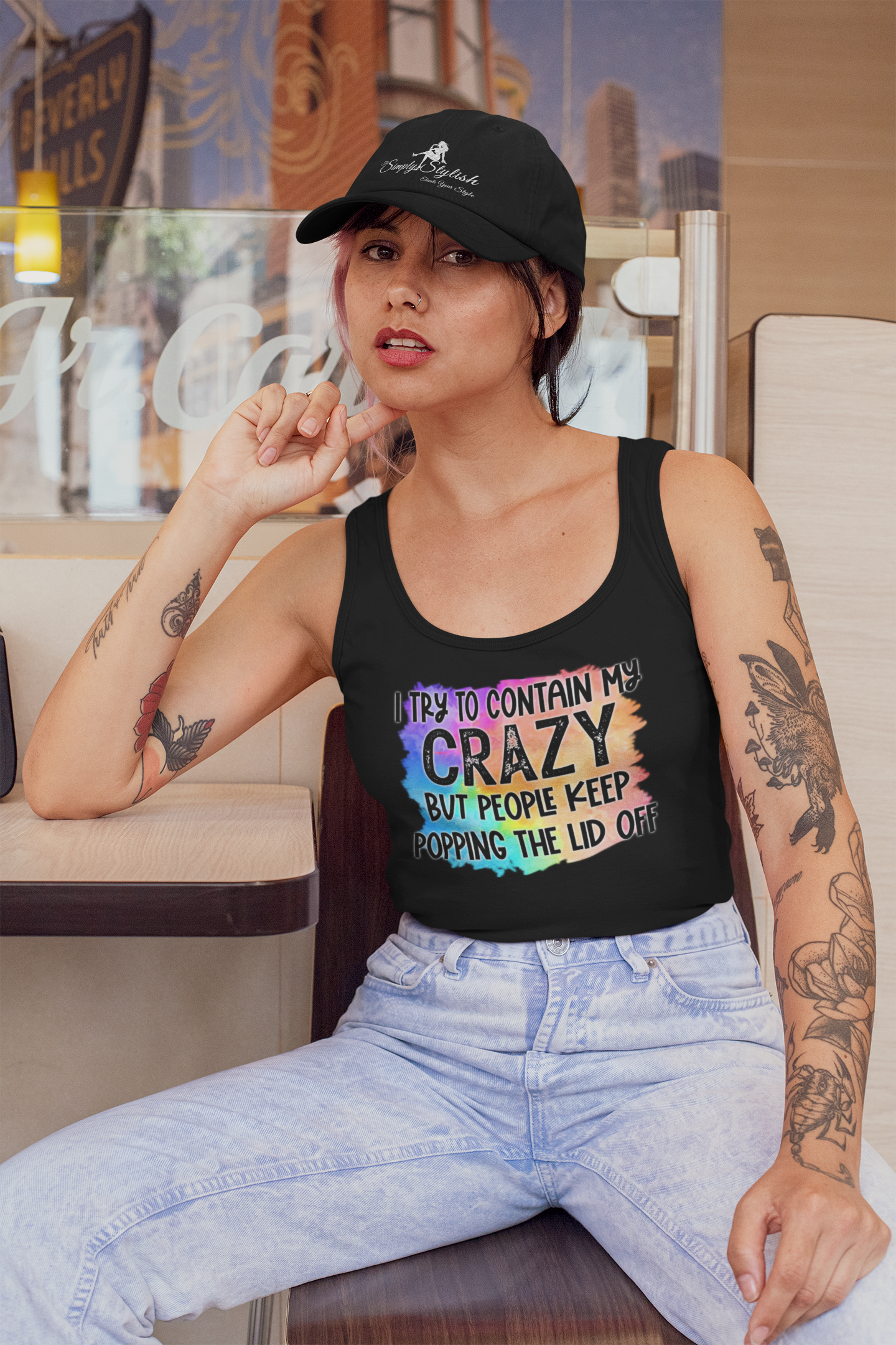 Warning: My Crazy Might Spill Over! Playful Graphic Tank Top