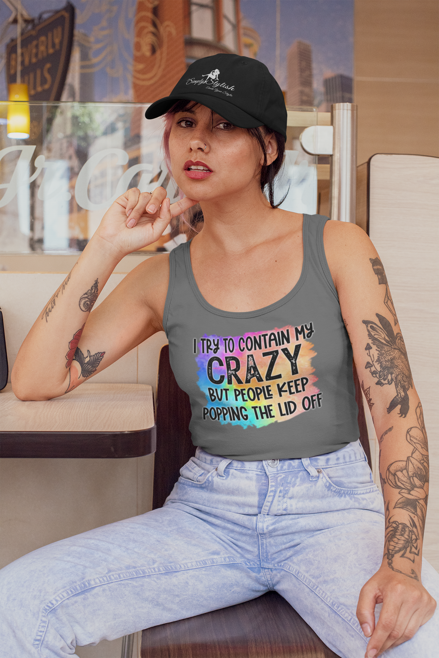 Warning: My Crazy Might Spill Over! Playful Graphic Tank Top